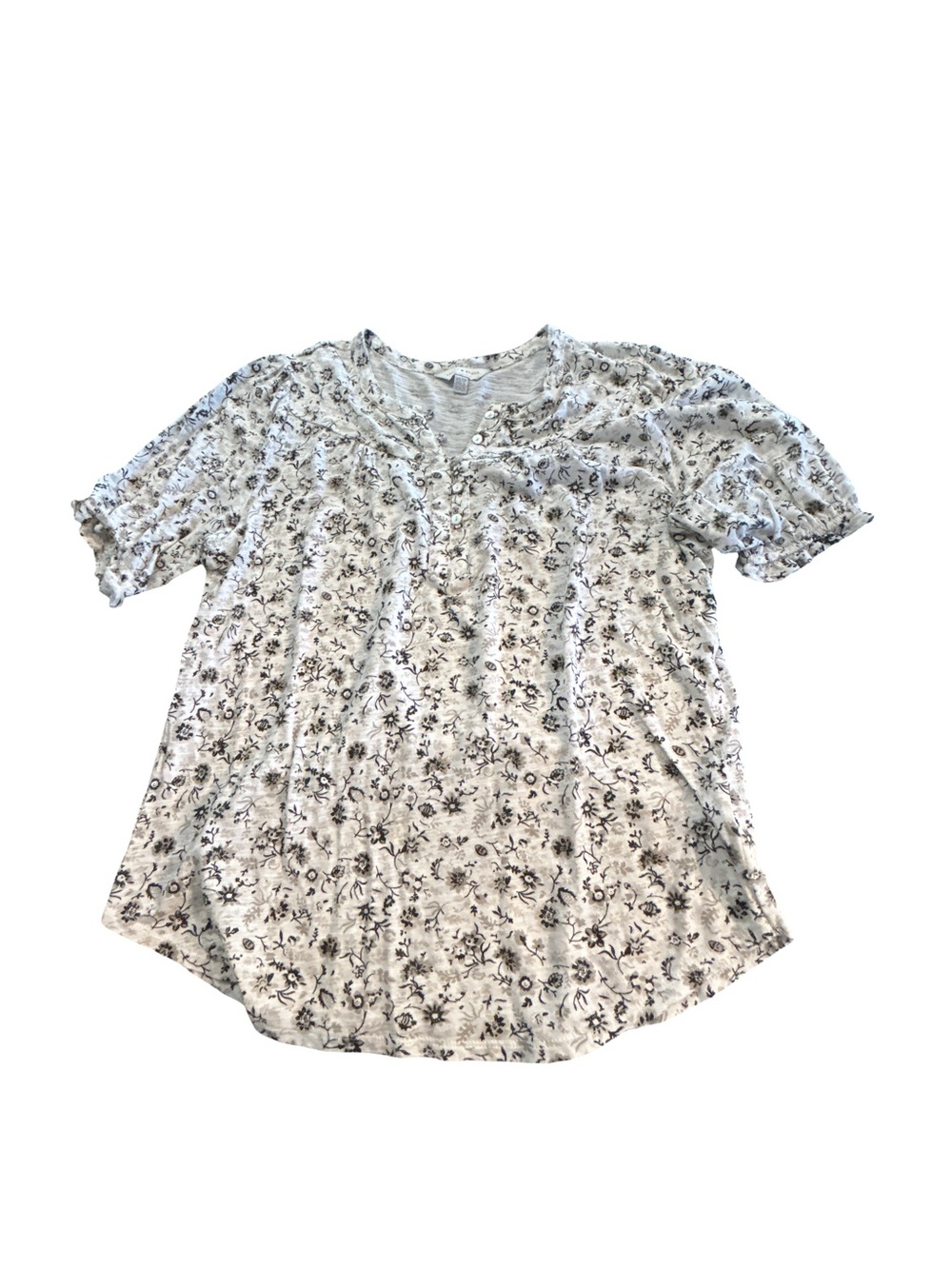 Lucky Brand Floral Henley Knit Top White Grey Ditsy Print Extra Small XS